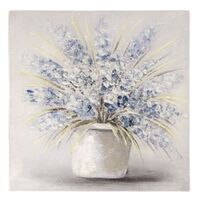 60cm Blue Flower in Pot Oil Painting with Sequin Bling Finish Abstract Canvas Print Wall Art