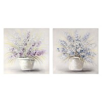 60cm Set of 2  Flower in Pot Oil Painting with Sequin Bling Finish Abstract Canvas Print Wall Art