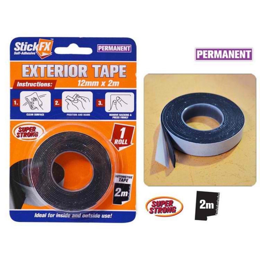 Double Sided Tape 1 Roll Self Adhesive Exterior 12mm x 2m