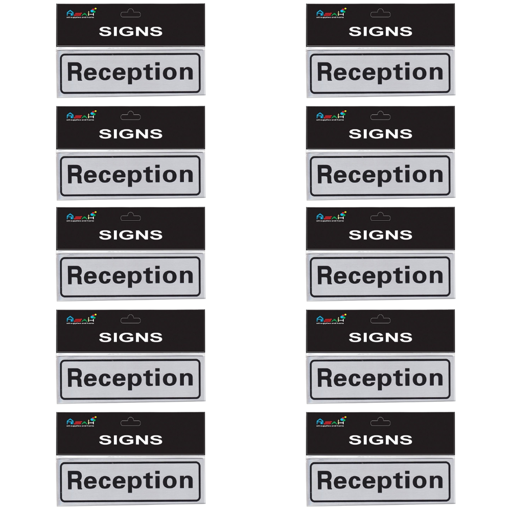 10pce Reception 20cm Brushed Steel Signs Set Black/Silver For Workplace/Business