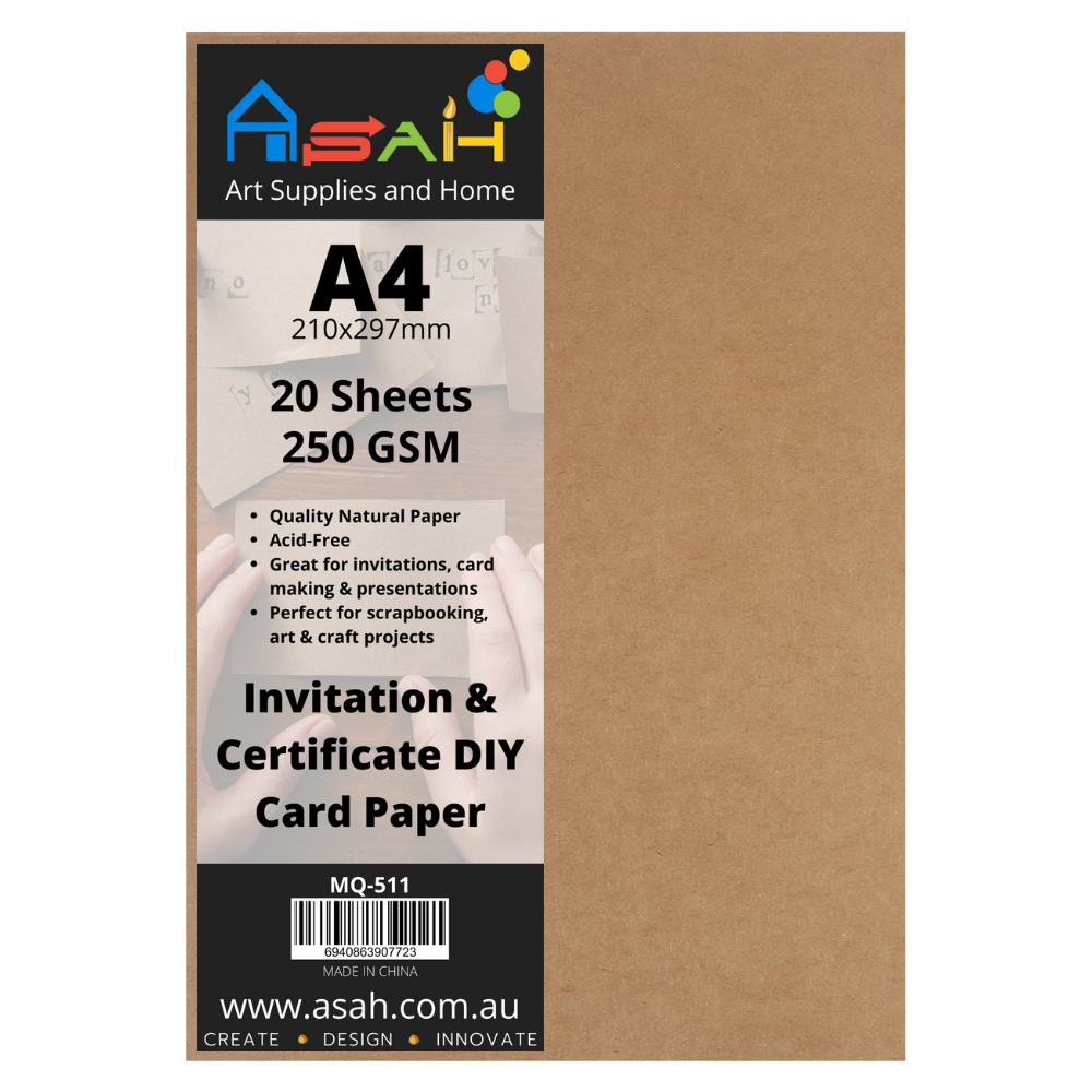 20pce Recycled Natural Certificate / Invitation Card Paper 250gsm, A4, Acid Free