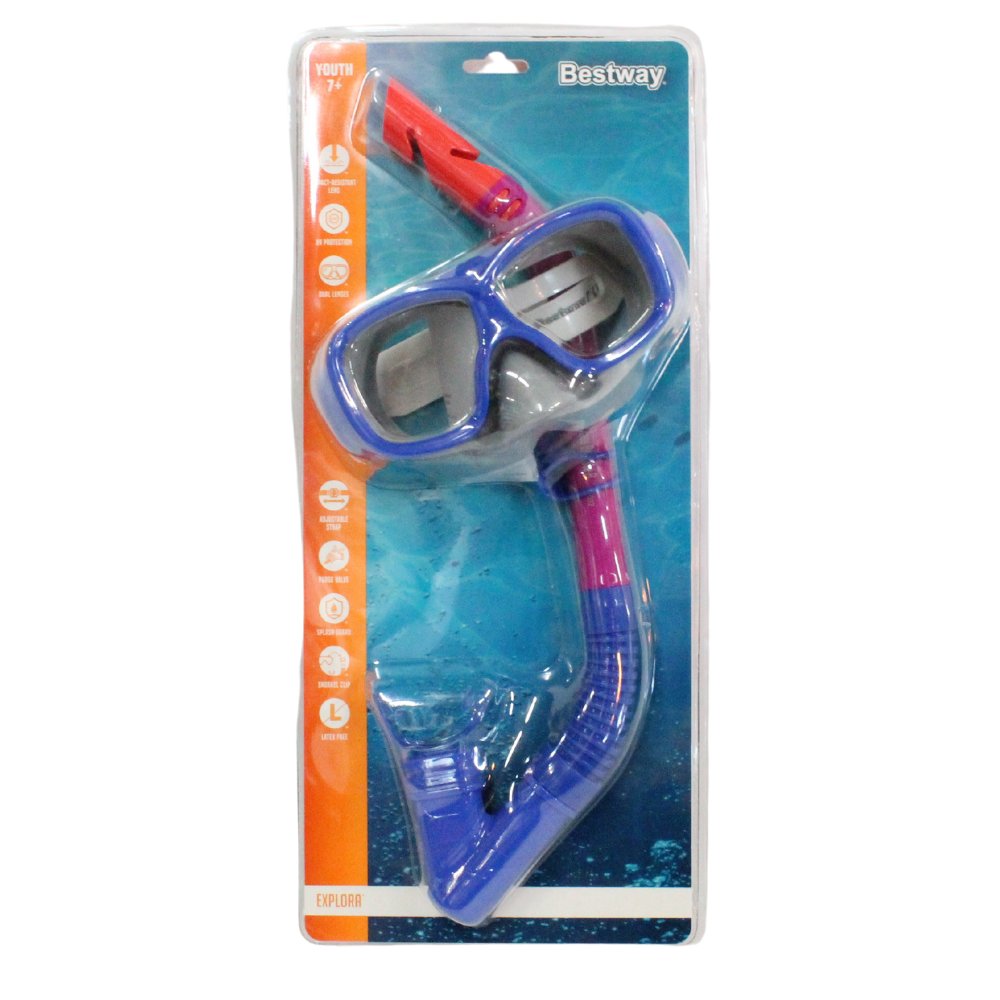 Snorkel & Mask Pike Set Blue Kids 7  UV Protection, Clip & Valve