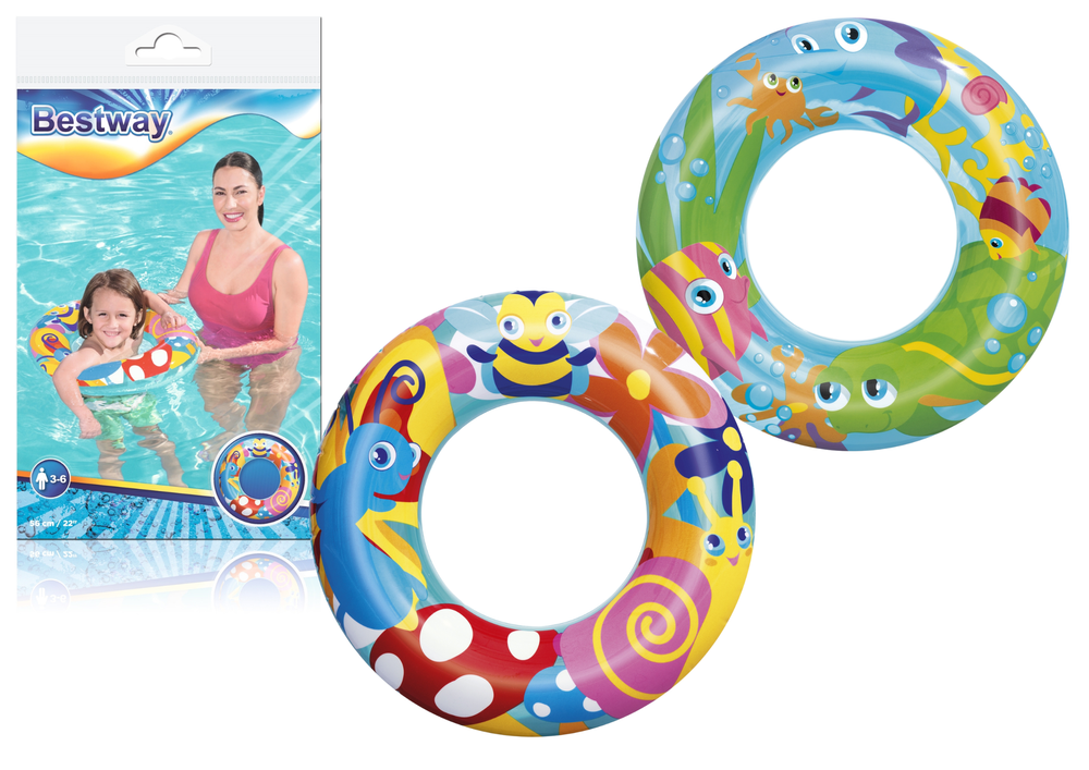 2x Inflatable Swim Rings Set Kids Fun Animal Theme 56cm/22
