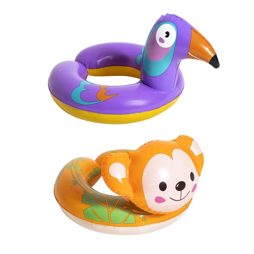 Inflatable Swim Rings Set 2pce Animal Shapes 57cm Diameter Kids Pool Toy