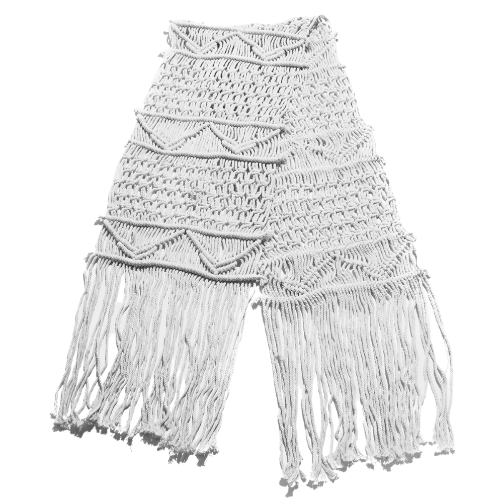 Macrame Tablecloth/Bed Runner 33cm X 220cm White Cotton Woven Cord Boho Tassel