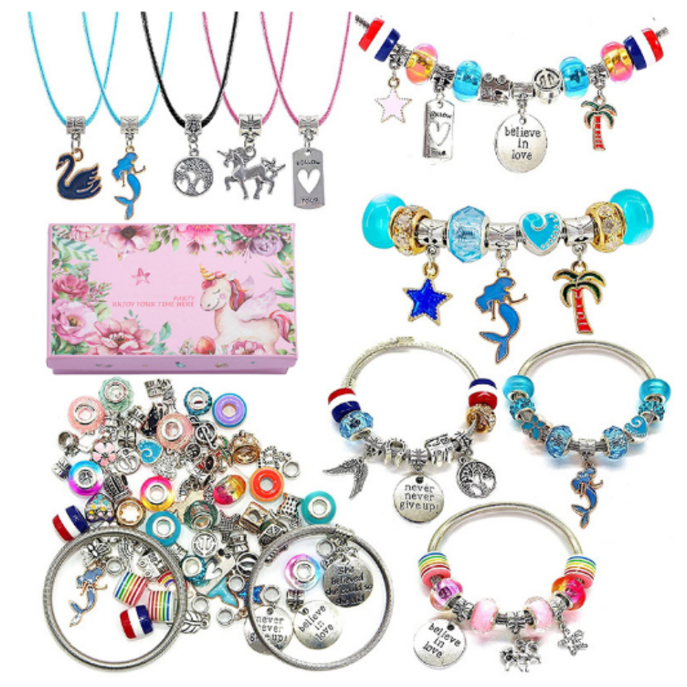 Jewellery Bracelet & Necklace Making Kit 71 Piece Mixed Charms & Beads Gift Box