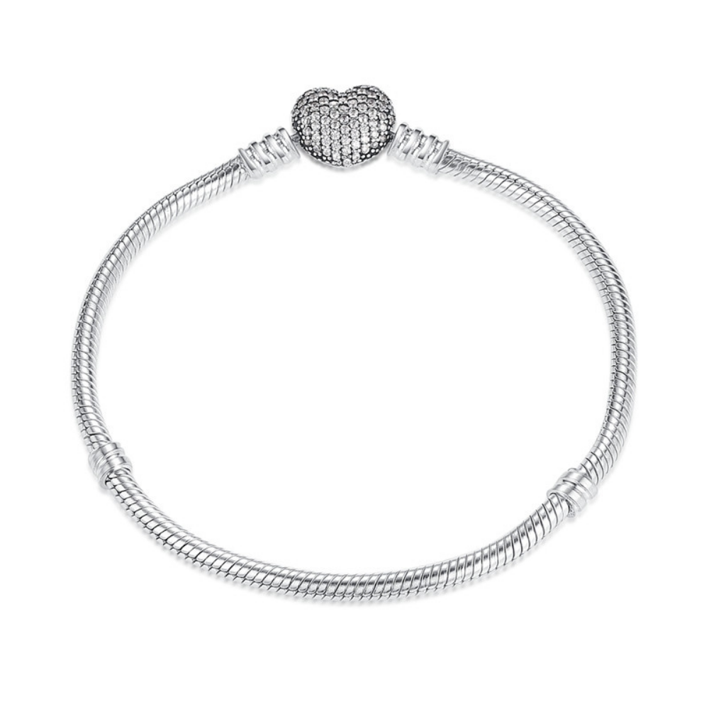 Diamante Heart Pendant 17cm Snake Chain Bracelet Silver Jewellery Accessory 1pce