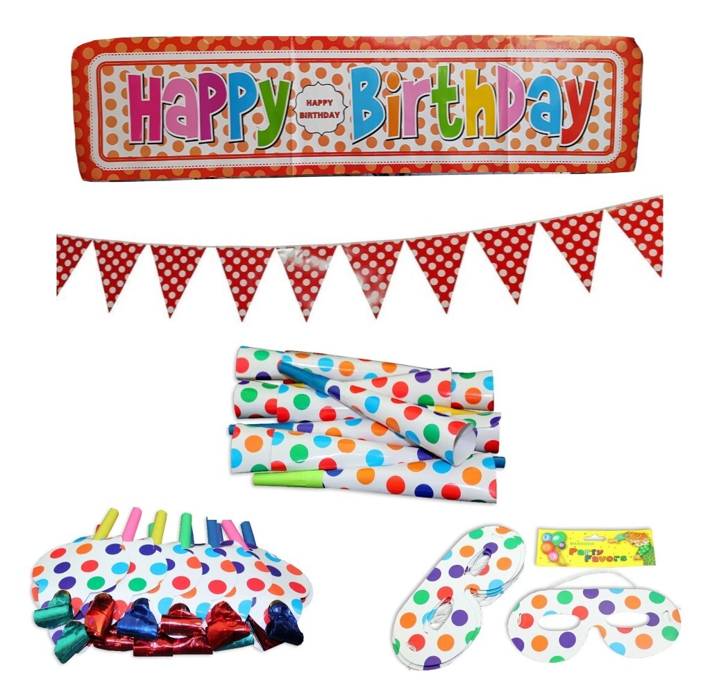 38pce Party Set Polka Dot Multi Colour Birthday Kids Rainbow Event Bundle Pack