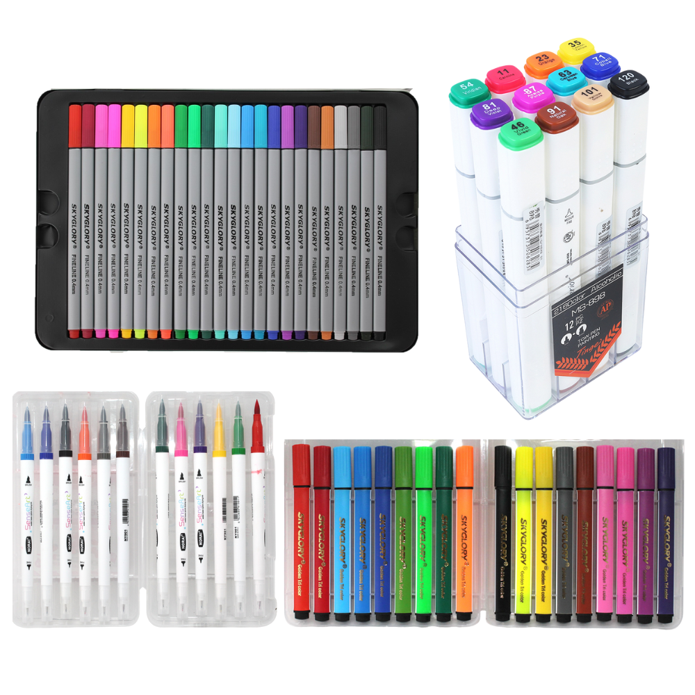 66pce Colour Pens & Markers Set Fine Liners, Highlighters, Dual