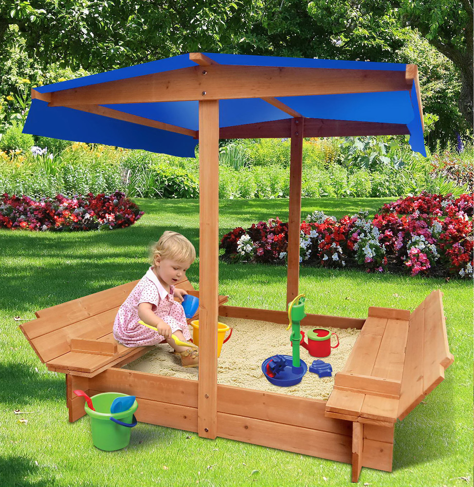 New 1pce Sandpit Kids Toy Box Children Play Area Outdoor Wooden Canopy