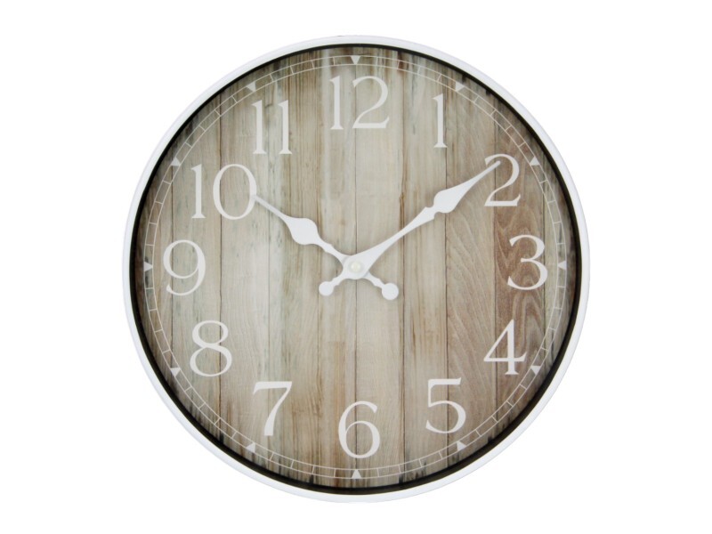 29cm Clock With Natural Timbre Look Print White Wash Frame Hamptons
