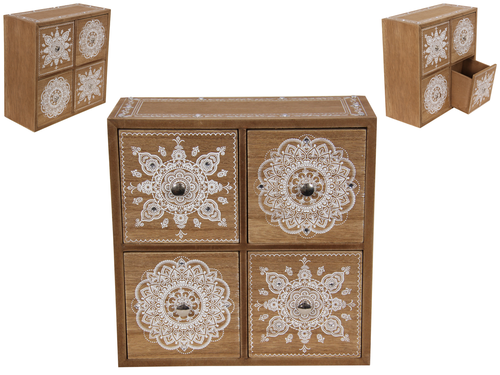 22.5cm Bohemian Style Wooden Spice Cabinet With Mandala Gem Detailing