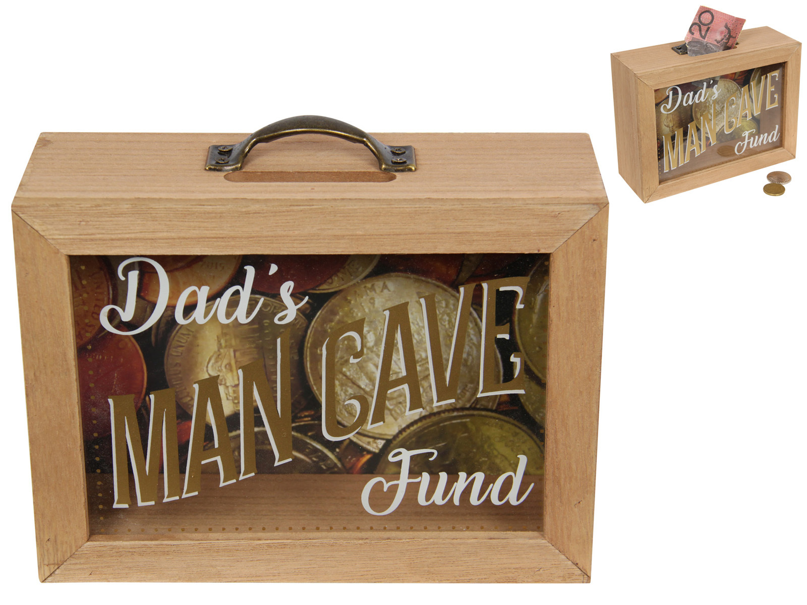 20cm Man Cave Fund Money Change Box Natural Wooden Essential Decor