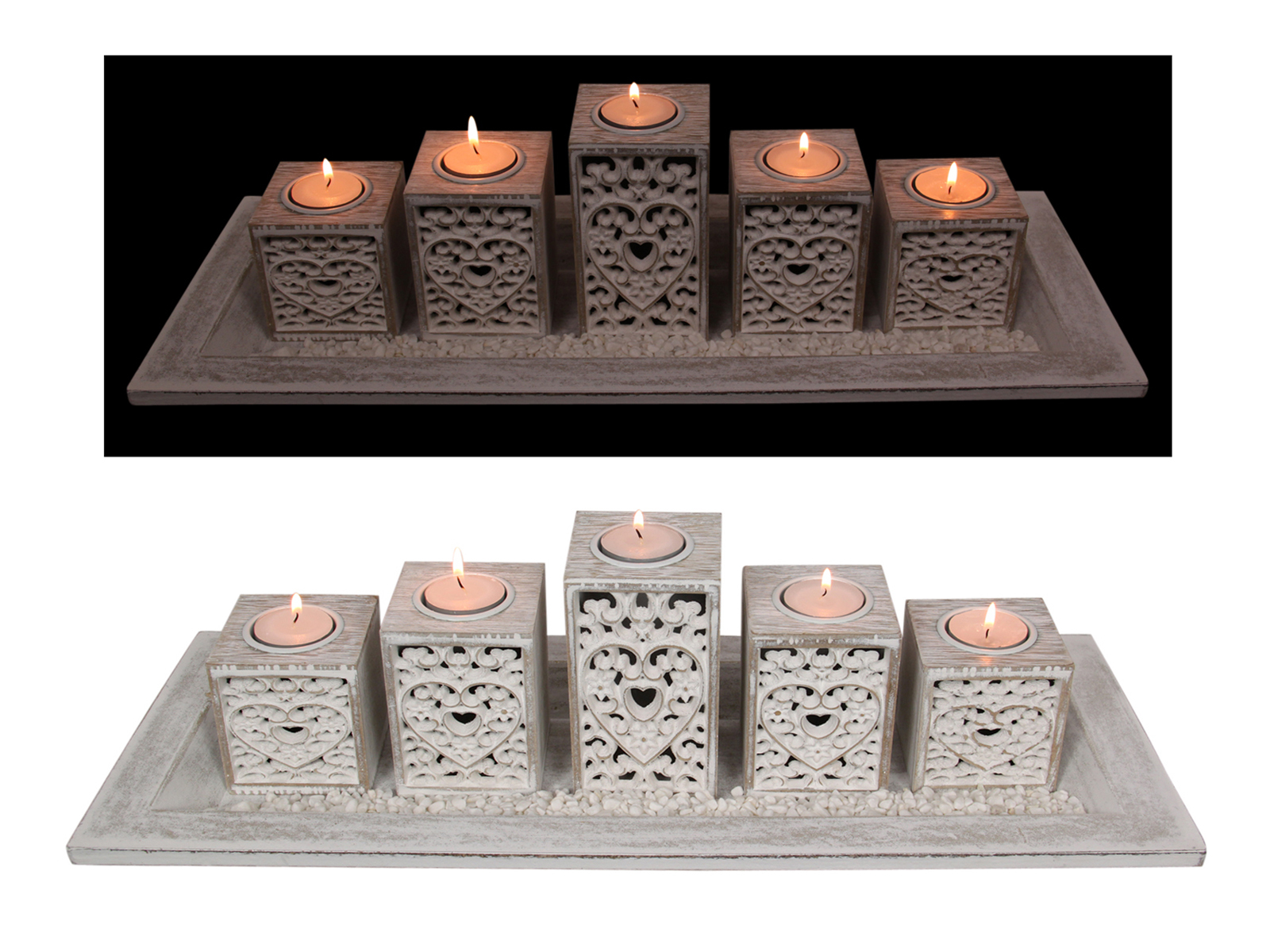 Candle Holder Display Heart Filigree 50cm Length Gift Box With Rocks Boho Style