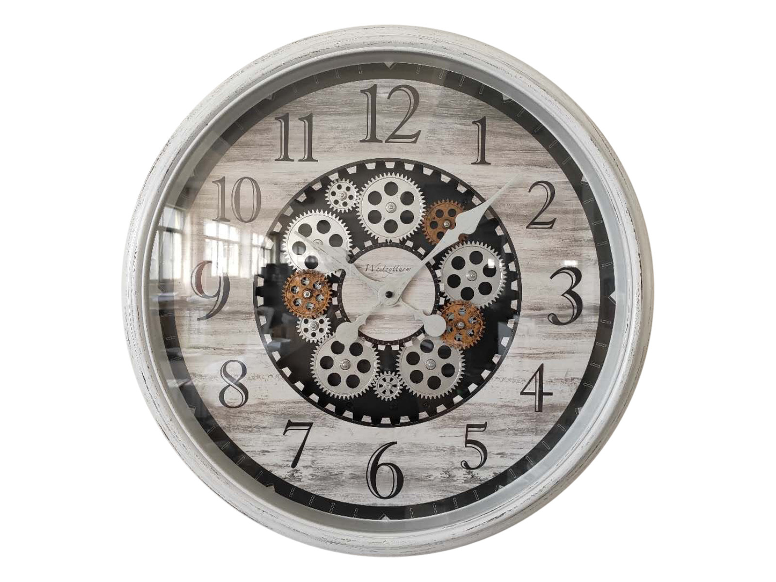 1pce 55cm White Clock With Moving Cogs Wall Art Home Steampunk