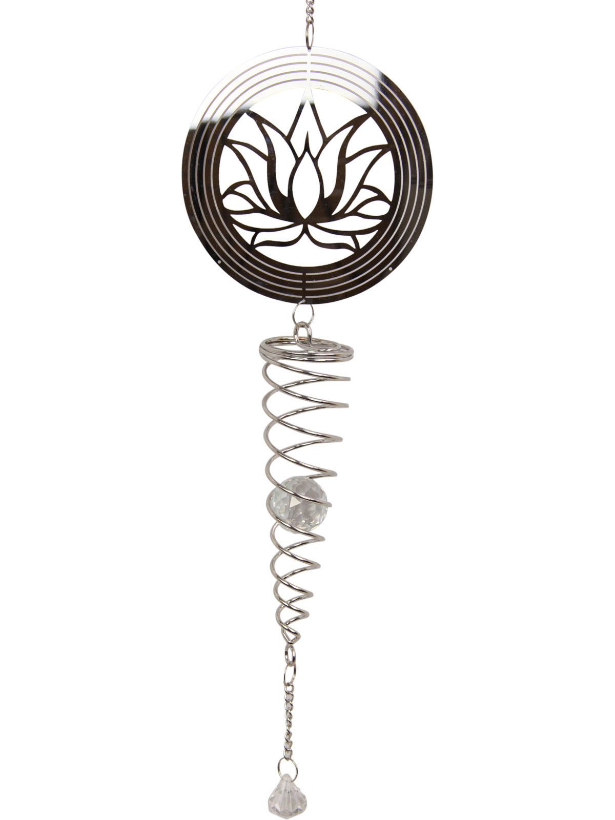 Vortex Spinner Chime 70cm Silver Lotus Illusion Metal And Jewel Hanging Decor