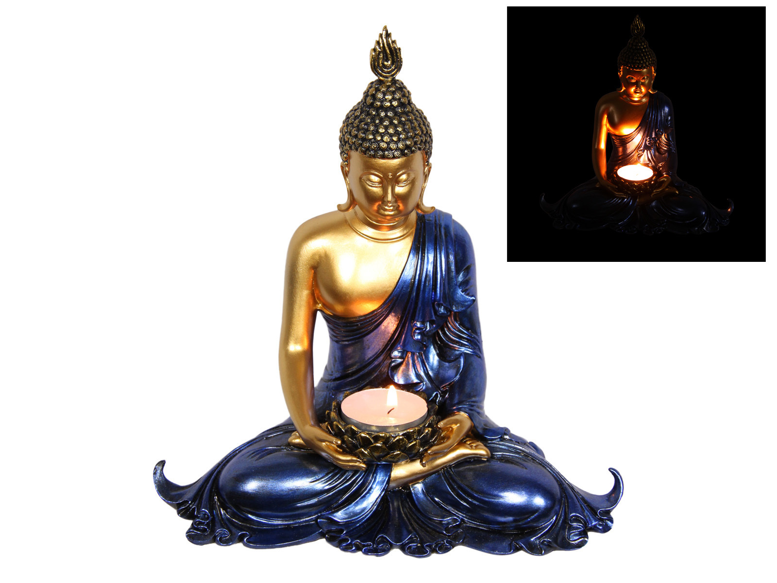 1pce 21cm Rulai Buddha Candle Holder Blue & Gold Resin Home Dcor
