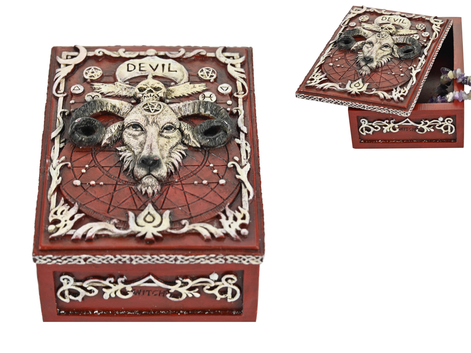 1pce 13cm Baphomet Symbolic Box Devil Red Themed Resin Trinket, Jewellery Holder