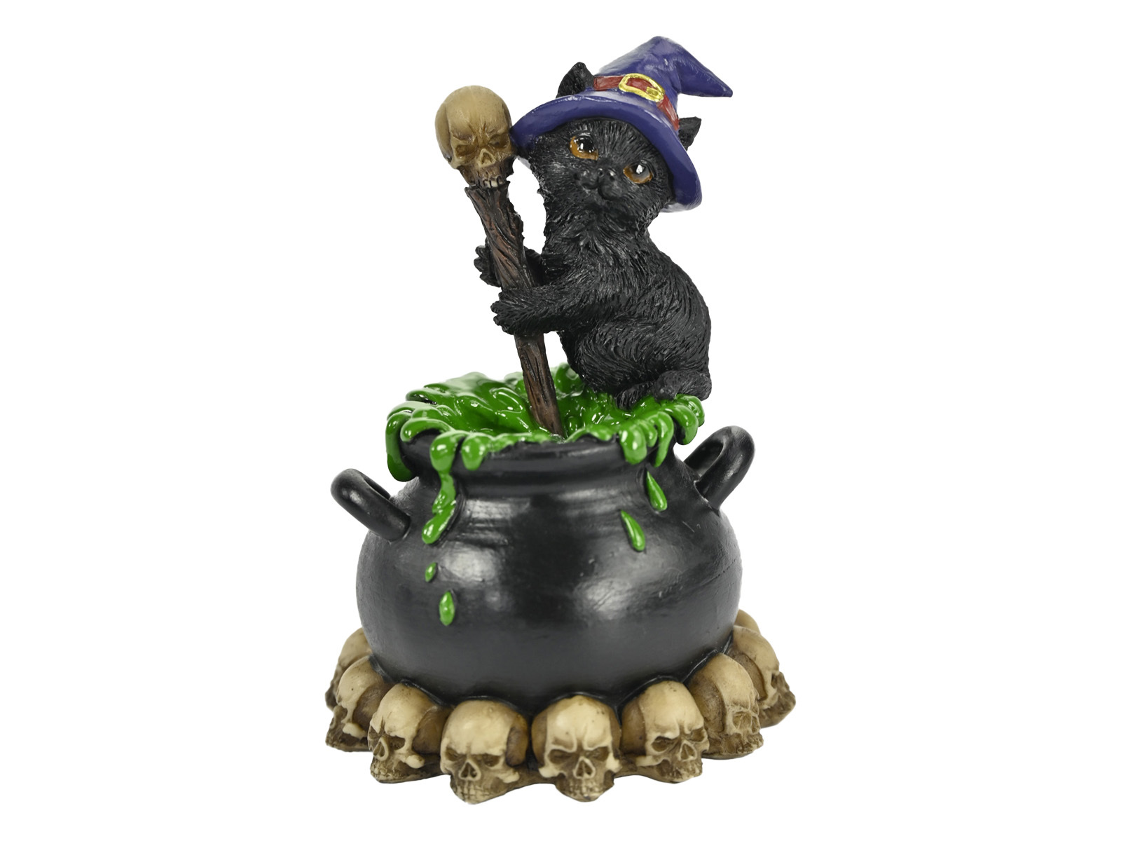 Witch Cat Figurine 12cm Stirring Magical Cauldron Kitten Gothic Mystical Decor