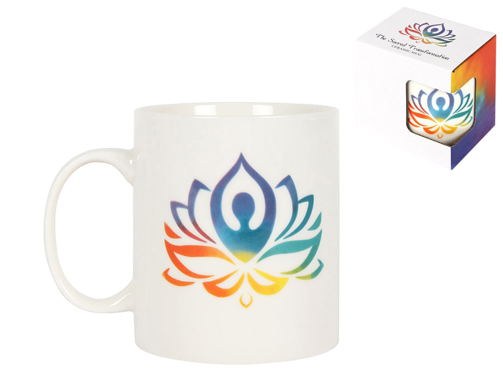 Ceramic Mug Rainbow Yoga Lotus Design In Gift Box 10cm Height