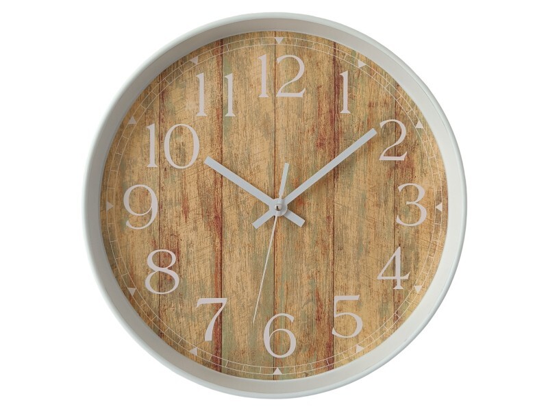 29cm Clock With Natural Timbre Look Print White Frame Hamptons