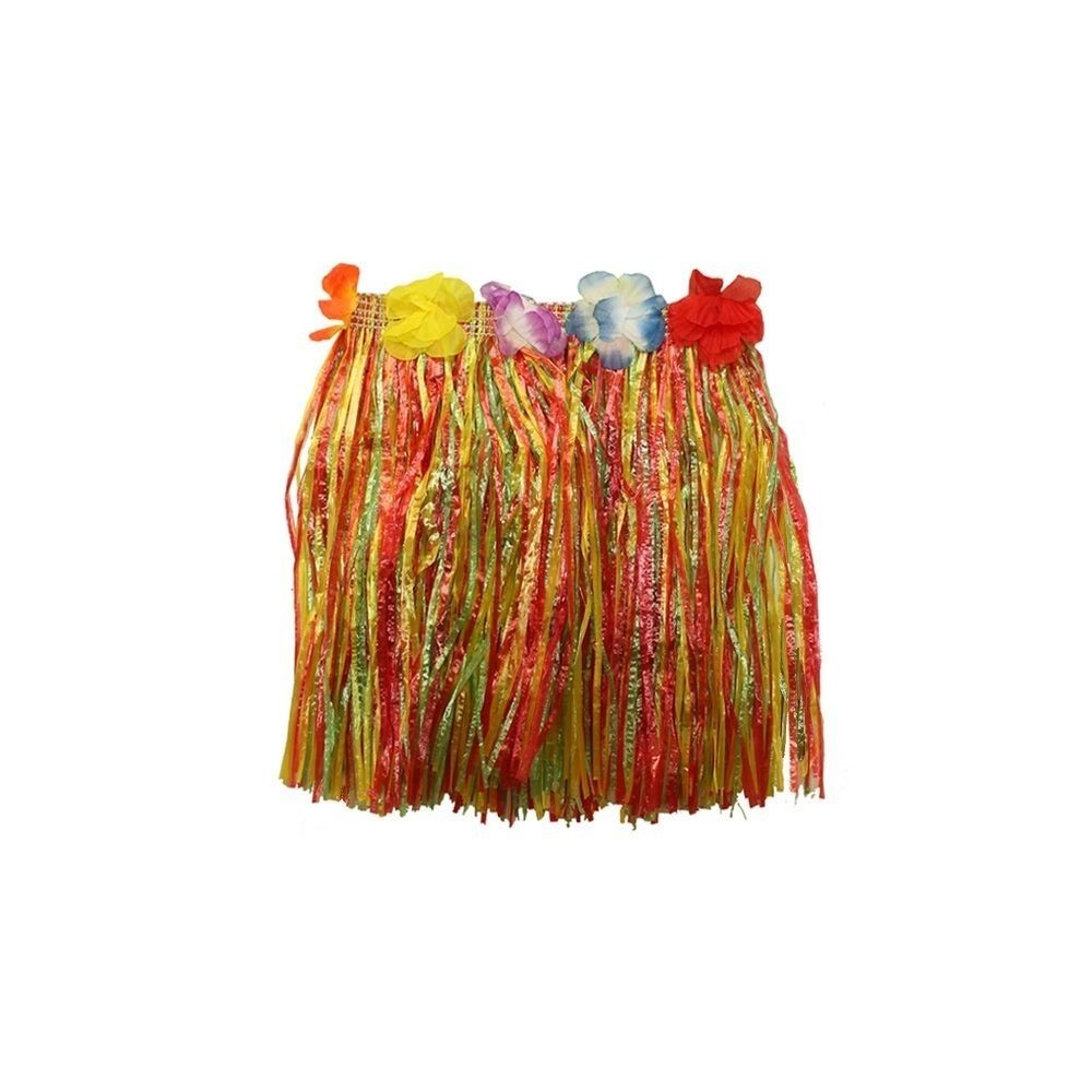 2 x 30cm Coloured Kids Hawaiian Tropical Hula Grass Skirts with Flowers ...