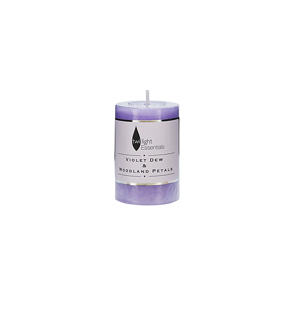 Twilight Essential Pillar Candle Violet Dew Woodland Petals Scented 5x7.5cm