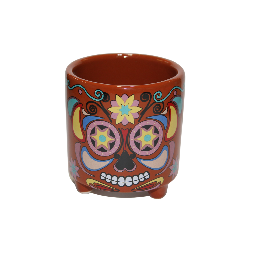 Halloween Sugar Skull W/ Feet Ceramic Pot Planter For Herbs & Cactus 1 Piece Brown 7.2x7.7x7.7cm