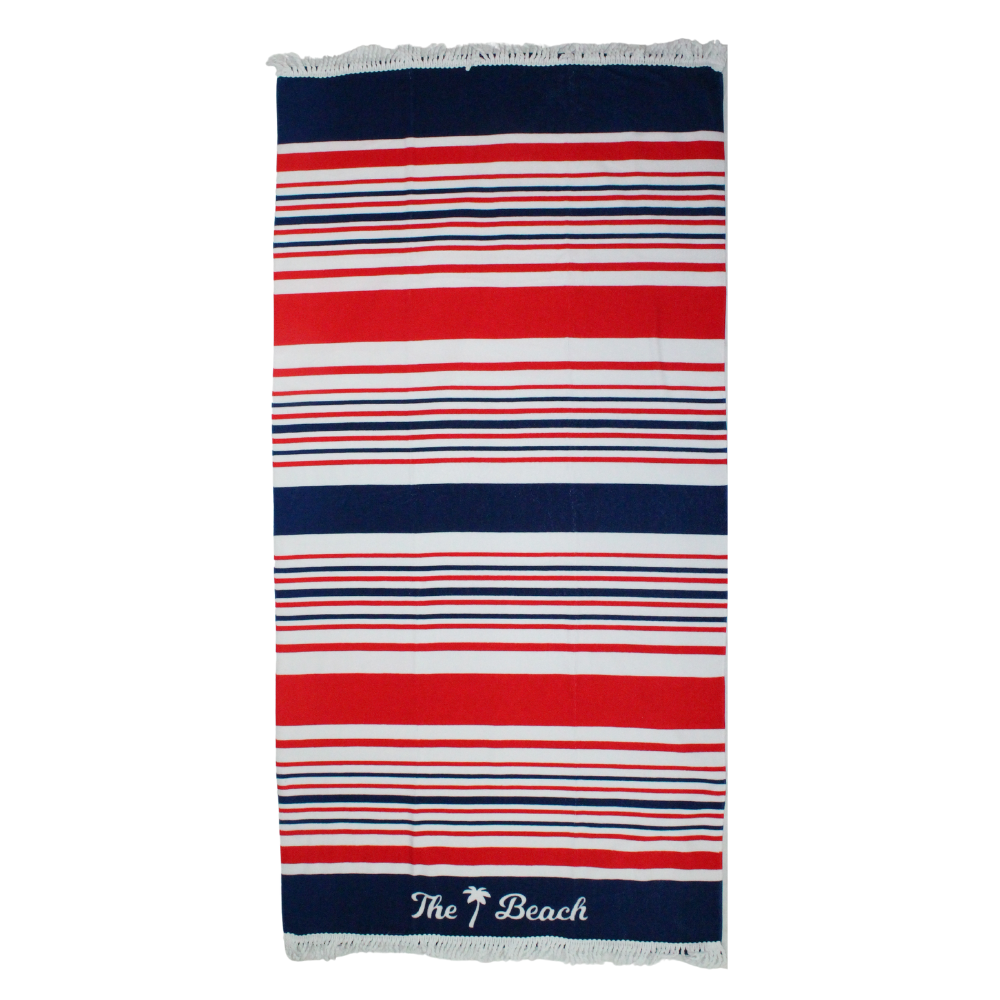 Fringe Beach Towel The Beach Striped Red & Blue Cotton 1 Piece 85x170cm