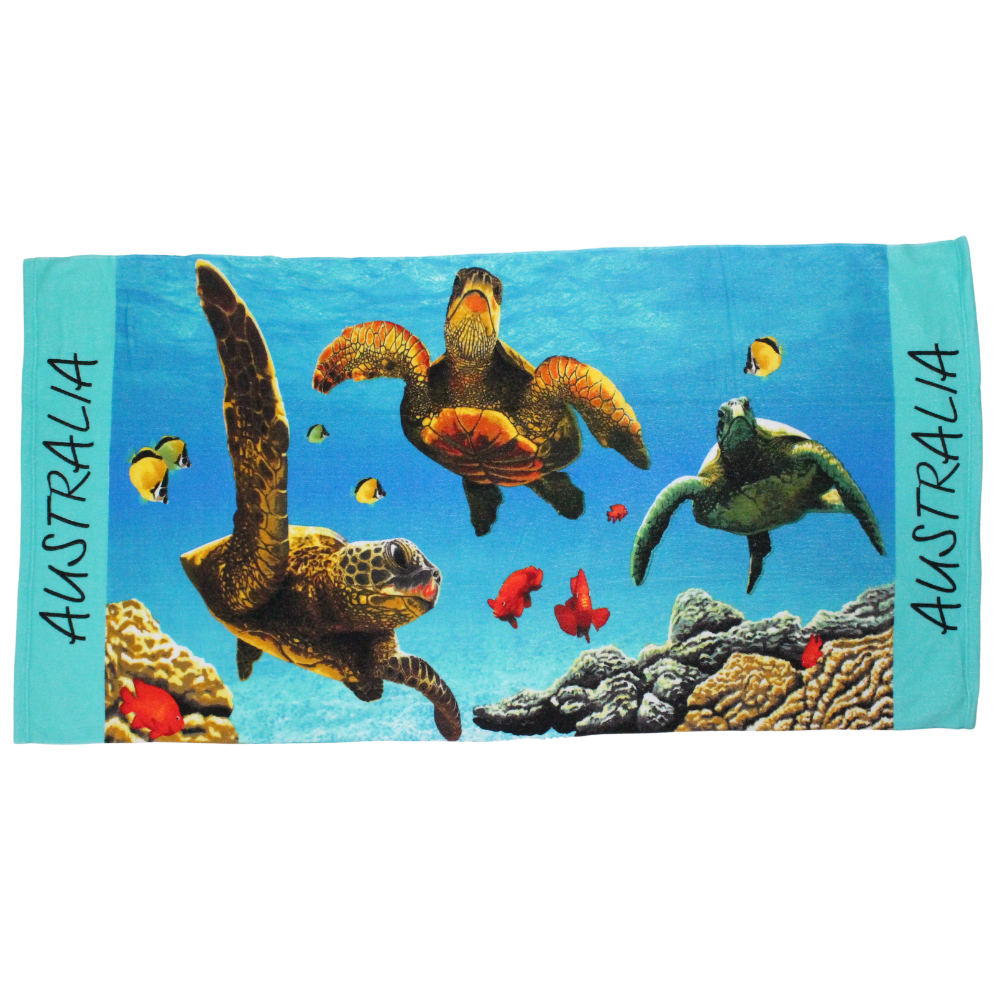 Beach Towel Underwater Turtles Australia Aqua Cotton 1 Piece 75x150cm