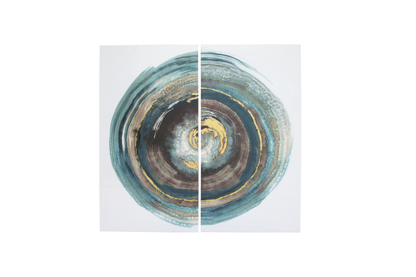 2pce Set 80cm Ellipsis Art Gloss Finish Turquoise & Metallic Colour Beautiful Artwork