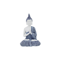 23cm Rulai Buddha in Blue & White Robe - Praying Pose Spiritual Décor