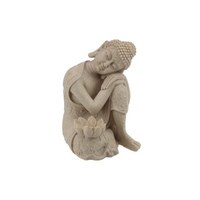 23cm Sitting Rulai Buddha with Lotus Tealight Holder - Leaning Right Décor