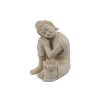 23cm Sitting Rulai Buddha with Lotus Tealight Holder - Leaning Left Décor