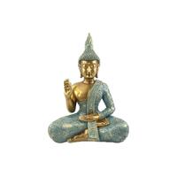 46cm Aqua/Gold Rulai Buddha at Peace - Tranquil Home Decor Accent