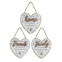 3pce Set 15cm Heart Plaques - Family, Home, Friends Inspirational Décor