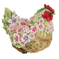 24cm Sitting Hen / Chicken with Brown Chest Flower Finish