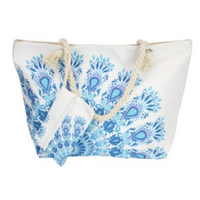 Boho Beach Bag 54x37cm - Blue Mandala Design, Perfect for Summer Getaways