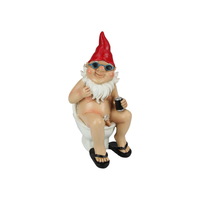 Rude Gnome Garden Ornament on Toilet 26cm Resin 1pce