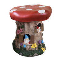 31cm Garden Stool Red Mushroom with Gnomes House Underneath Decor Ornament