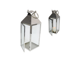 LAST ONE Silver Lantern Glass Door Candle Holder 1 Piece 39cm Home Decor