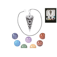 Pendulum with Chakra Crystal Gemstones in Gift Set 8 Pieces Metal Centre