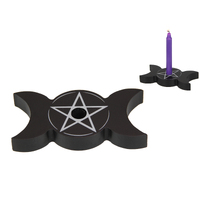 Candle Holder Spell Witch Themed Triple Moon Design Black 1pce 10cm