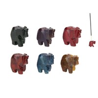 6pce Set Soapstone Elephant Incense Holder - Assorted Designs