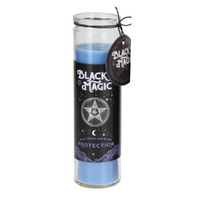 Scented Spell Candle in Glass Pillar 300g Blue Wax Black Opium & Myrrh