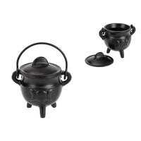 10cm Cast Iron Cauldron with Triple Moon Design  Wiccan & Pagan Décor