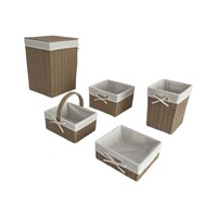 Set of 5 White Linen-Lined Storage Baskets - Largest 51x36cm