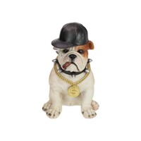 35cm Gangster Sitting Bulldog with Gold Chains - Collectible Resin Statue