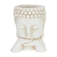 21cm Cream Hands Under Chin Buddha Head Garden Pot Planter Resin