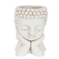 21cm Cream Hands Holding Chin Buddha Head Garden Pot Planter Resin